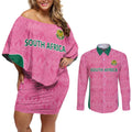 Pink South Africa Cricket Custom Couples Matching Off Shoulder Short Dress and Long Sleeve Button Shirt Proteas Be Way Pink