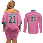 Pink South Africa Cricket Custom Couples Matching Off Shoulder Short Dress and Long Sleeve Button Shirt Proteas Be Way Pink