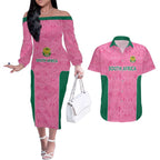 Pink South Africa Cricket Custom Couples Matching Off The Shoulder Long Sleeve Dress and Hawaiian Shirt Proteas Be Way Pink