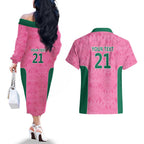 Pink South Africa Cricket Custom Couples Matching Off The Shoulder Long Sleeve Dress and Hawaiian Shirt Proteas Be Way Pink