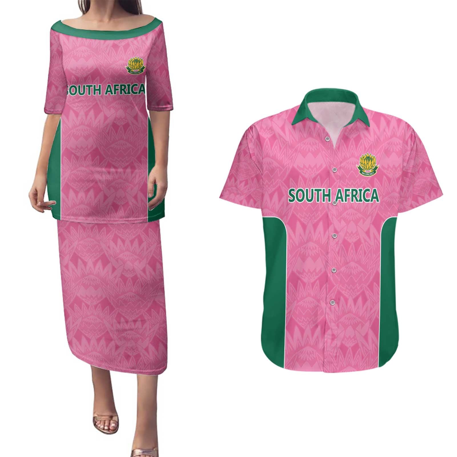 Pink South Africa Cricket Custom Couples Matching Puletasi and Hawaiian Shirt Proteas Be Way Pink