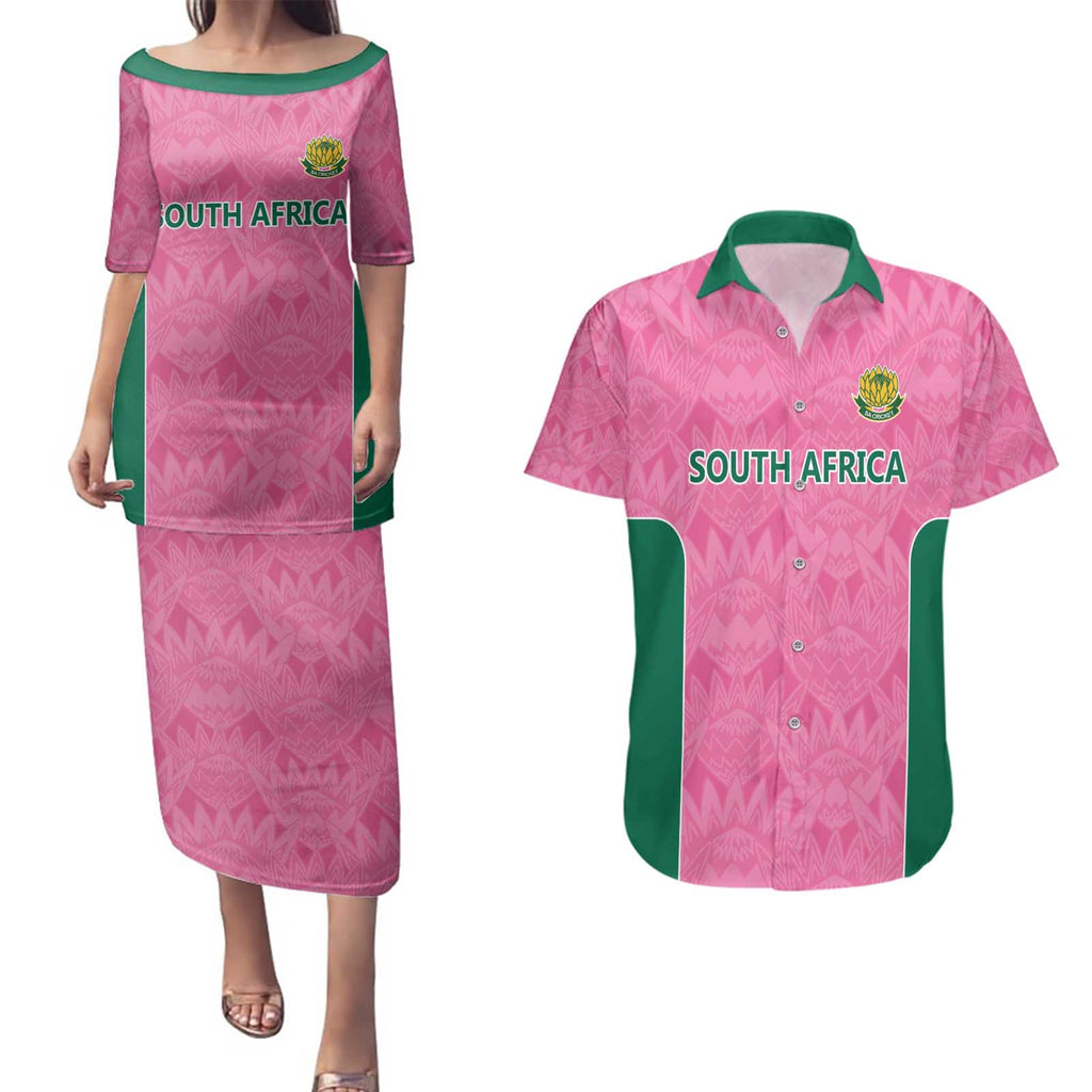 Pink South Africa Cricket Custom Couples Matching Puletasi and Hawaiian Shirt Proteas Be Way Pink
