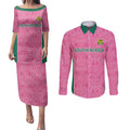 Pink South Africa Cricket Custom Couples Matching Puletasi and Long Sleeve Button Shirt Proteas Be Way Pink