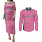 Pink South Africa Cricket Custom Couples Matching Puletasi and Long Sleeve Button Shirt Proteas Be Way Pink