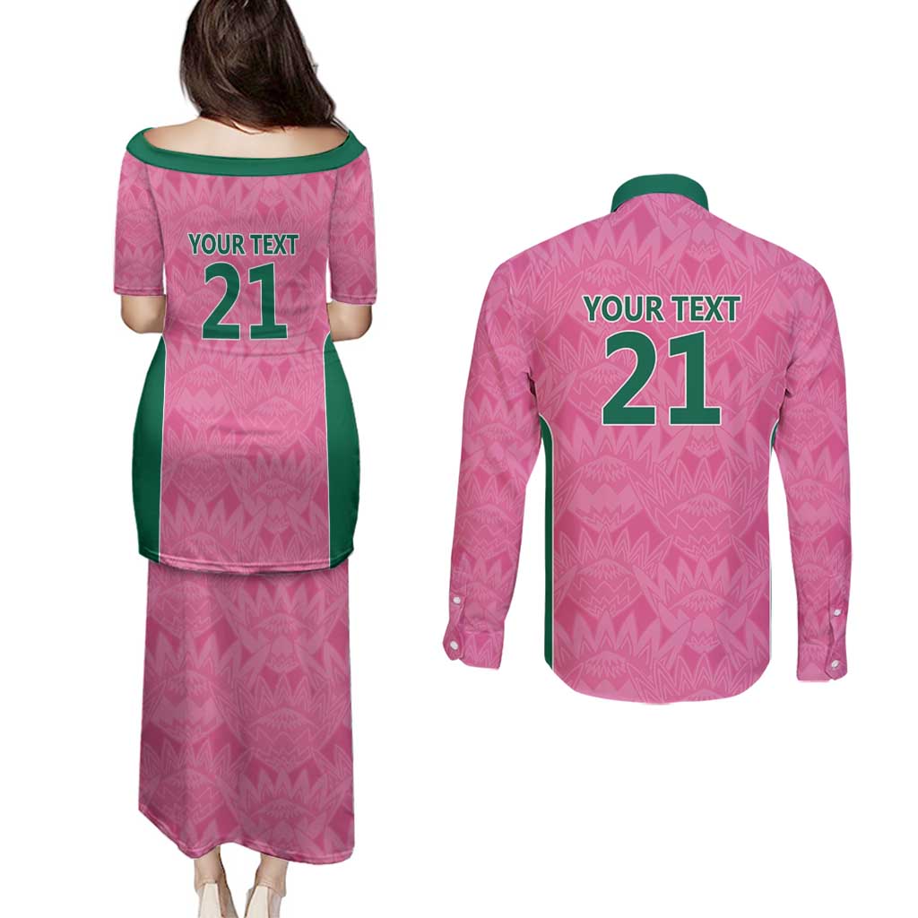 Pink South Africa Cricket Custom Couples Matching Puletasi and Long Sleeve Button Shirt Proteas Be Way Pink