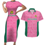 Pink South Africa Cricket Custom Couples Matching Short Sleeve Bodycon Dress and Hawaiian Shirt Proteas Be Way Pink