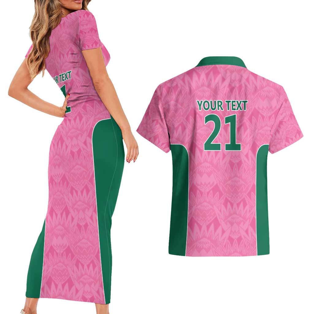 Pink South Africa Cricket Custom Couples Matching Short Sleeve Bodycon Dress and Hawaiian Shirt Proteas Be Way Pink