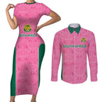 Pink South Africa Cricket Custom Couples Matching Short Sleeve Bodycon Dress and Long Sleeve Button Shirt Proteas Be Way Pink