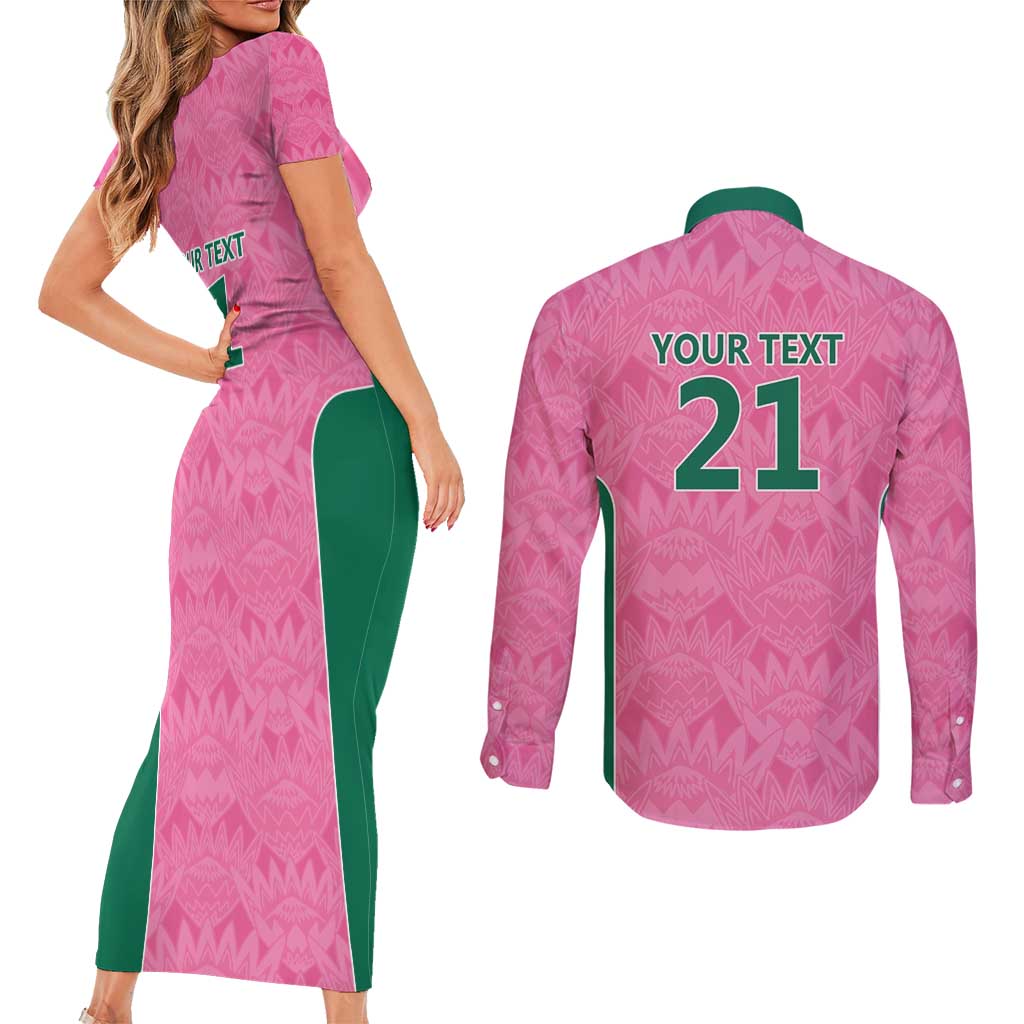 Pink South Africa Cricket Custom Couples Matching Short Sleeve Bodycon Dress and Long Sleeve Button Shirt Proteas Be Way Pink