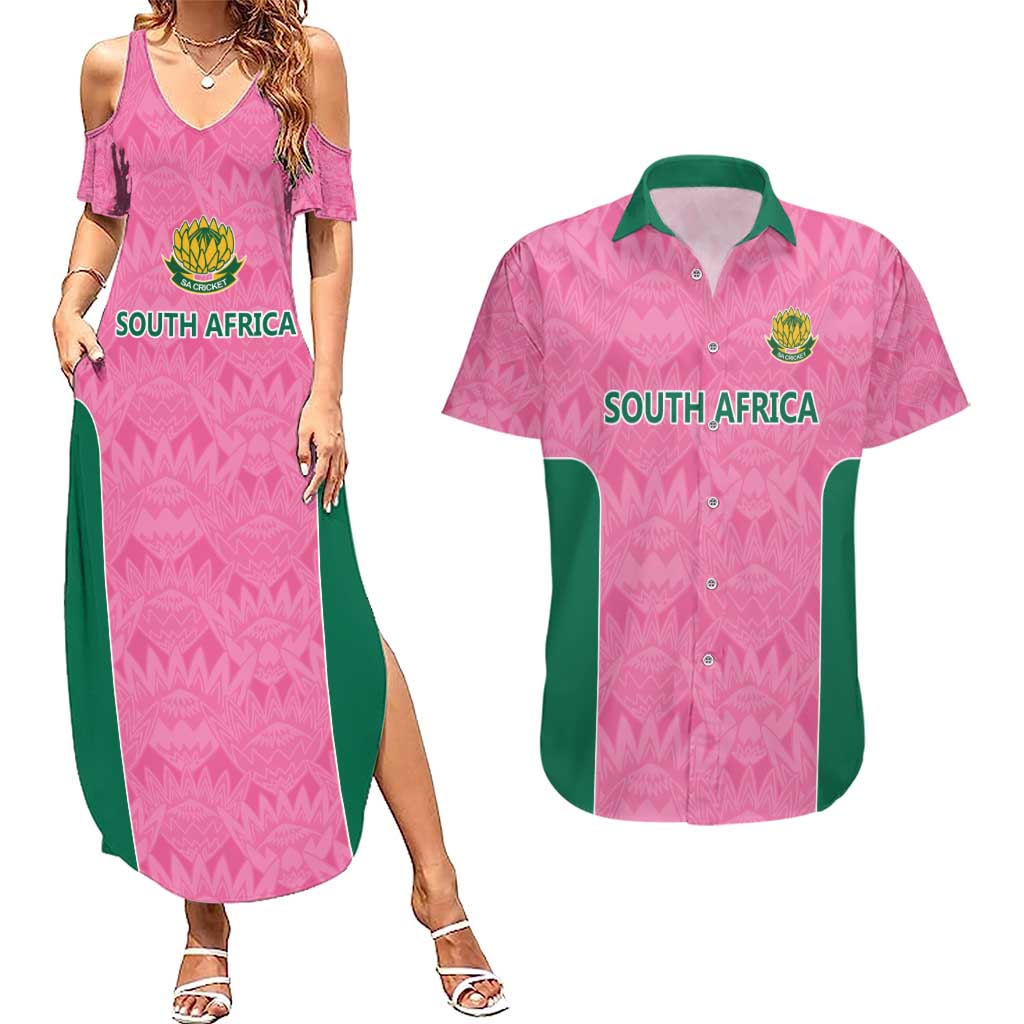 Pink South Africa Cricket Custom Couples Matching Summer Maxi Dress and Hawaiian Shirt Proteas Be Way Pink