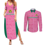 Pink South Africa Cricket Custom Couples Matching Summer Maxi Dress and Long Sleeve Button Shirt Proteas Be Way Pink