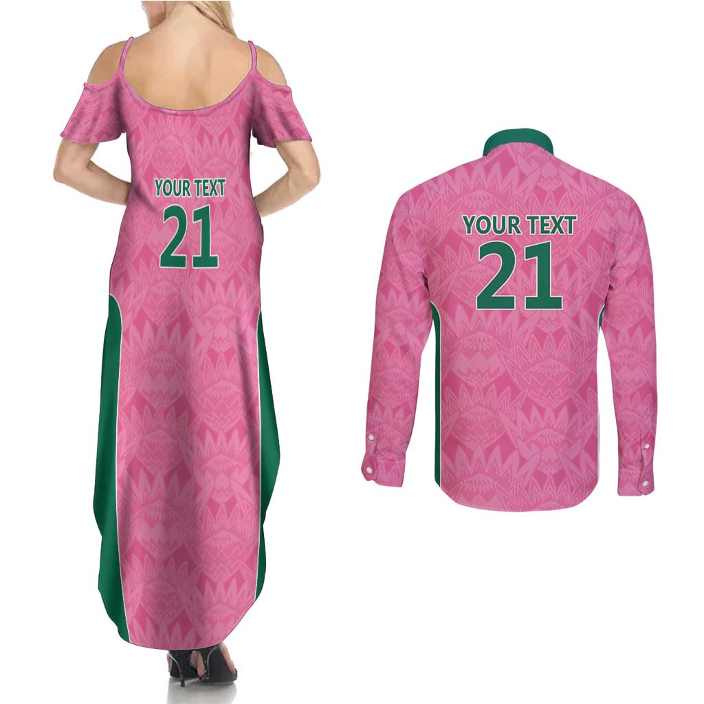 Pink South Africa Cricket Custom Couples Matching Summer Maxi Dress and Long Sleeve Button Shirt Proteas Be Way Pink
