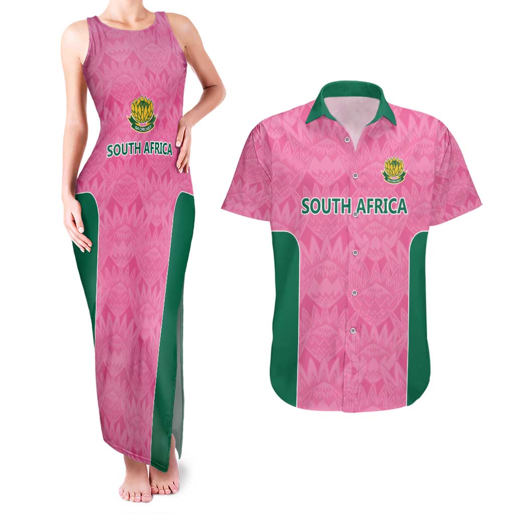 Pink South Africa Cricket Custom Couples Matching Tank Maxi Dress and Hawaiian Shirt Proteas Be Way Pink