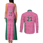 Pink South Africa Cricket Custom Couples Matching Tank Maxi Dress and Long Sleeve Button Shirt Proteas Be Way Pink