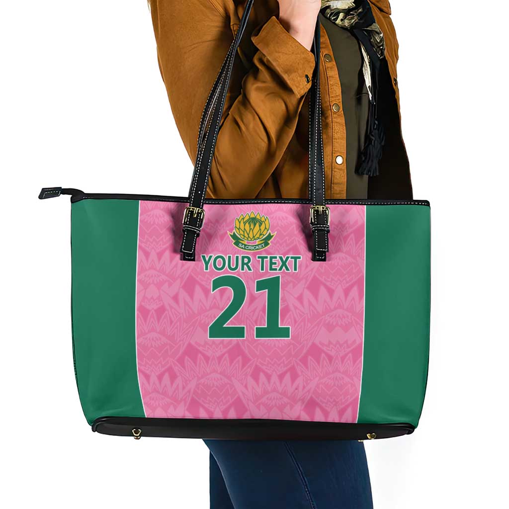 Pink South Africa Cricket Custom Leather Tote Bag Proteas Be Way Pink