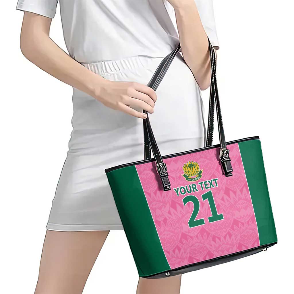 Pink South Africa Cricket Custom Leather Tote Bag Proteas Be Way Pink