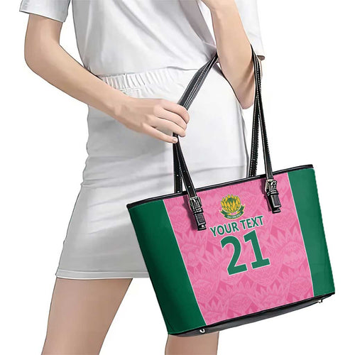 Pink South Africa Cricket Custom Leather Tote Bag Proteas Be Way Pink