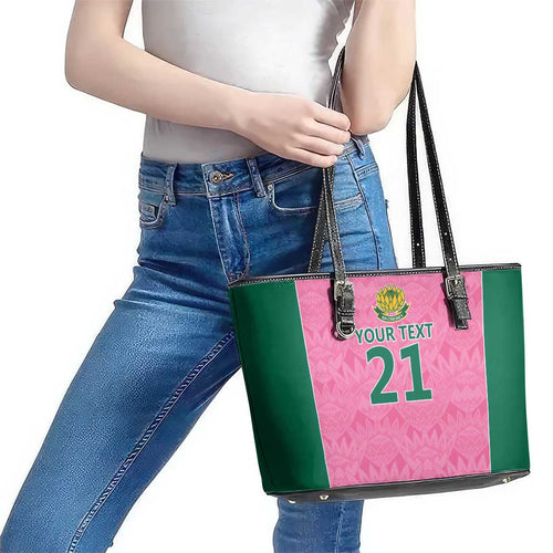 Pink South Africa Cricket Custom Leather Tote Bag Proteas Be Way Pink