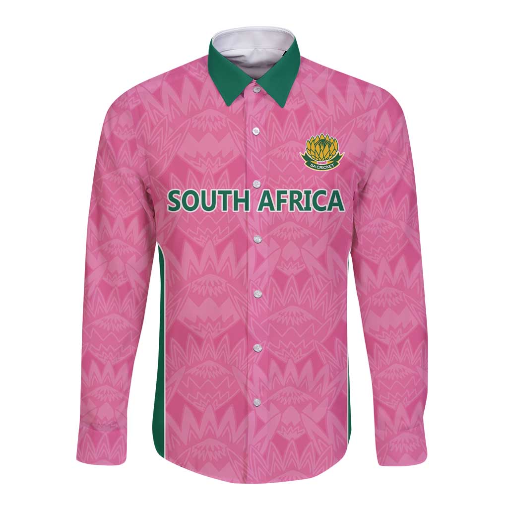 Pink South Africa Cricket Custom Long Sleeve Button Shirt Proteas Be Way Pink