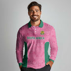 Pink South Africa Cricket Custom Long Sleeve Polo Shirt Proteas Be Way Pink