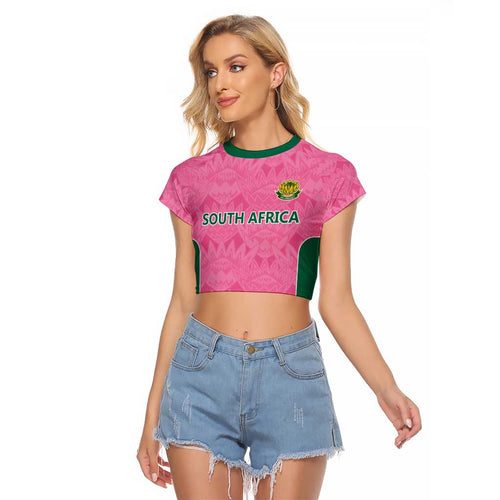 Pink South Africa Cricket Custom Raglan Cropped T Shirt Proteas Be Way Pink