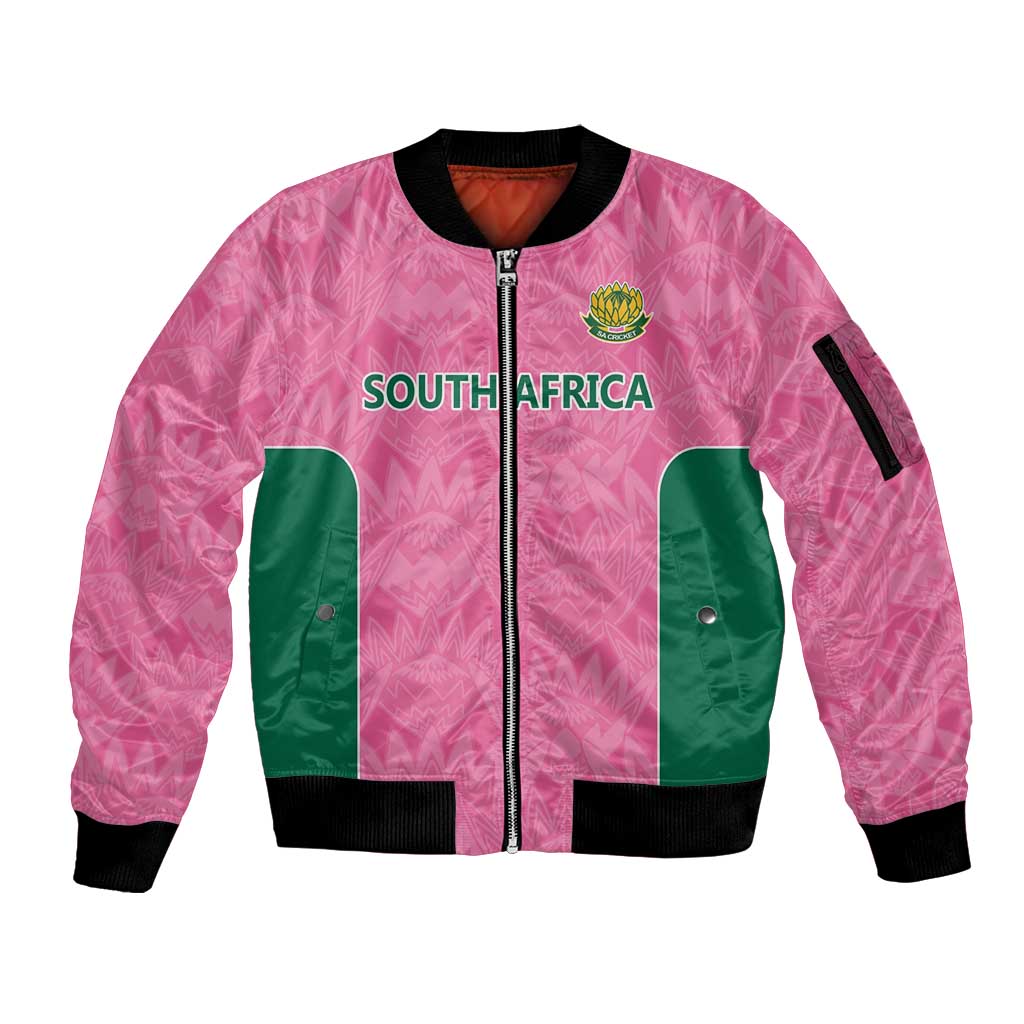 Pink South Africa Cricket Custom Sleeve Zip Bomber Jacket Proteas Be Way Pink