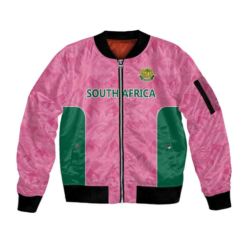 Pink South Africa Cricket Custom Sleeve Zip Bomber Jacket Proteas Be Way Pink