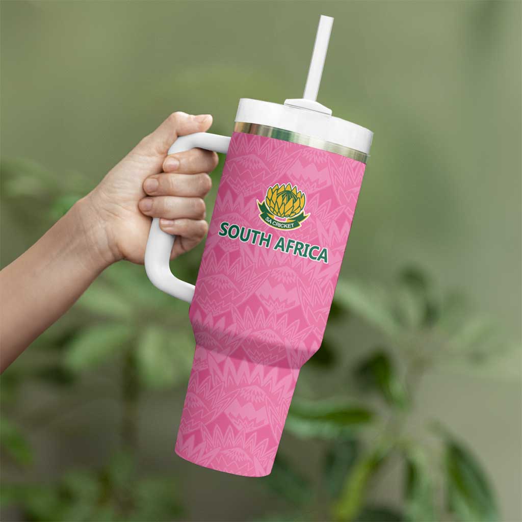 Pink South Africa Cricket Custom Tumbler With Handle Proteas Be Way Pink
