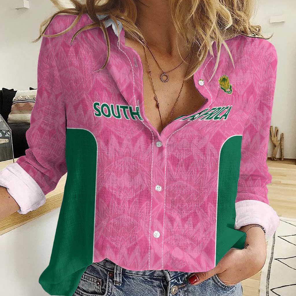 Pink South Africa Cricket Custom Women Casual Shirt Proteas Be Way Pink