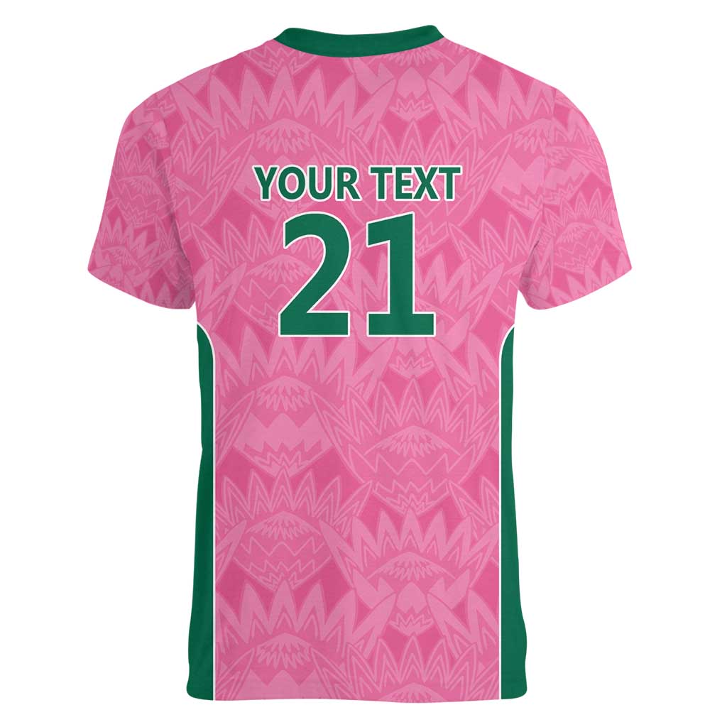 Pink South Africa Cricket Custom Women V-Neck T-Shirt Proteas Be Way Pink