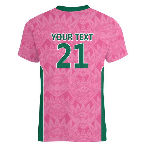 Pink South Africa Cricket Custom Women V-Neck T-Shirt Proteas Be Way Pink