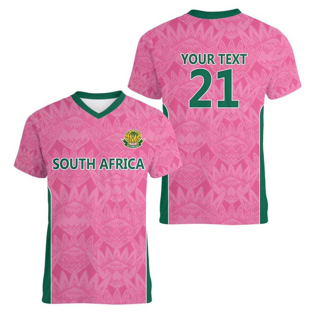 Pink South Africa Cricket Custom Women V-Neck T-Shirt Proteas Be Way Pink