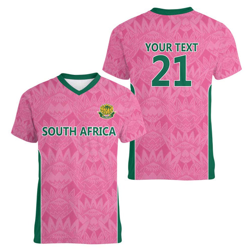 Pink South Africa Cricket Custom Women V-Neck T-Shirt Proteas Be Way Pink