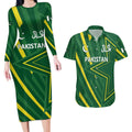 Pakistan Cricket Custom Couples Matching Long Sleeve Bodycon Dress and Hawaiian Shirt Shaheen Falcon Go Champions