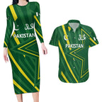 Pakistan Cricket Custom Couples Matching Long Sleeve Bodycon Dress and Hawaiian Shirt Shaheen Falcon Go Champions