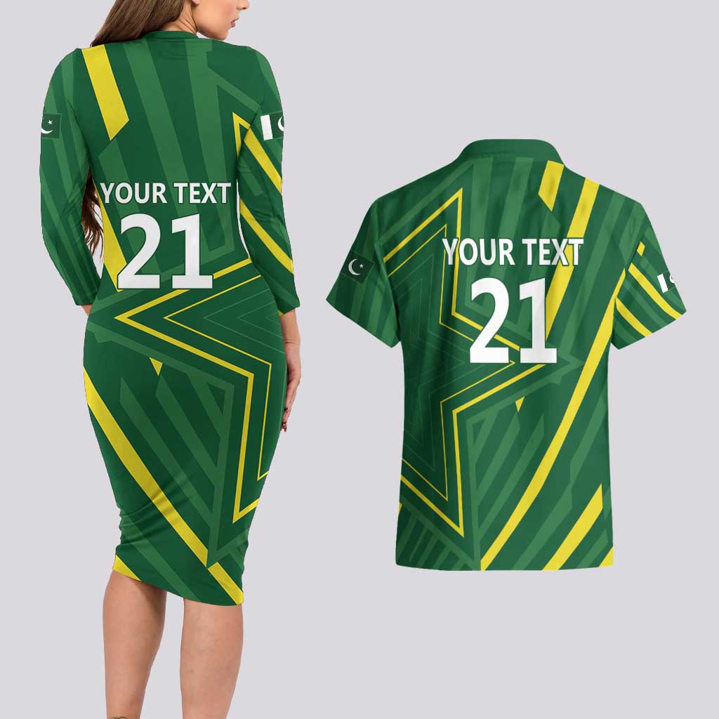 Pakistan Cricket Custom Couples Matching Long Sleeve Bodycon Dress and Hawaiian Shirt Shaheen Falcon Go Champions