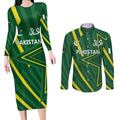 Pakistan Cricket Custom Couples Matching Long Sleeve Bodycon Dress and Long Sleeve Button Shirt Shaheen Falcon Go Champions