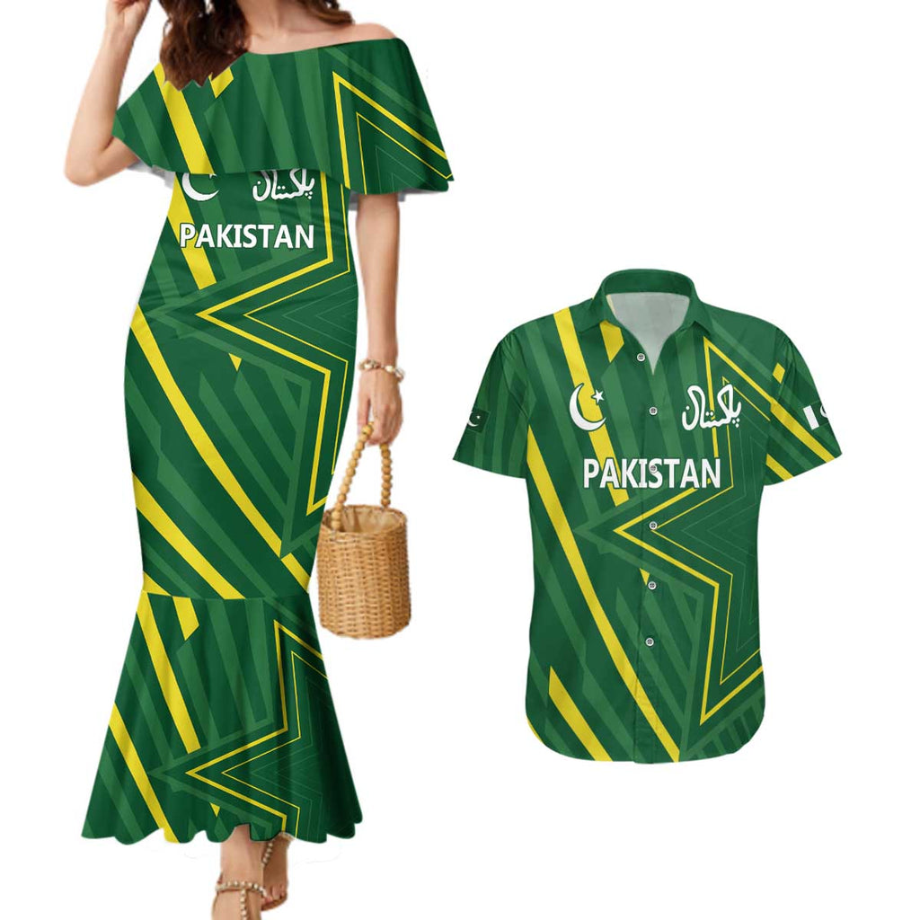 Pakistan Cricket Custom Couples Matching Mermaid Dress and Hawaiian Shirt Shaheen Falcon Go Champions