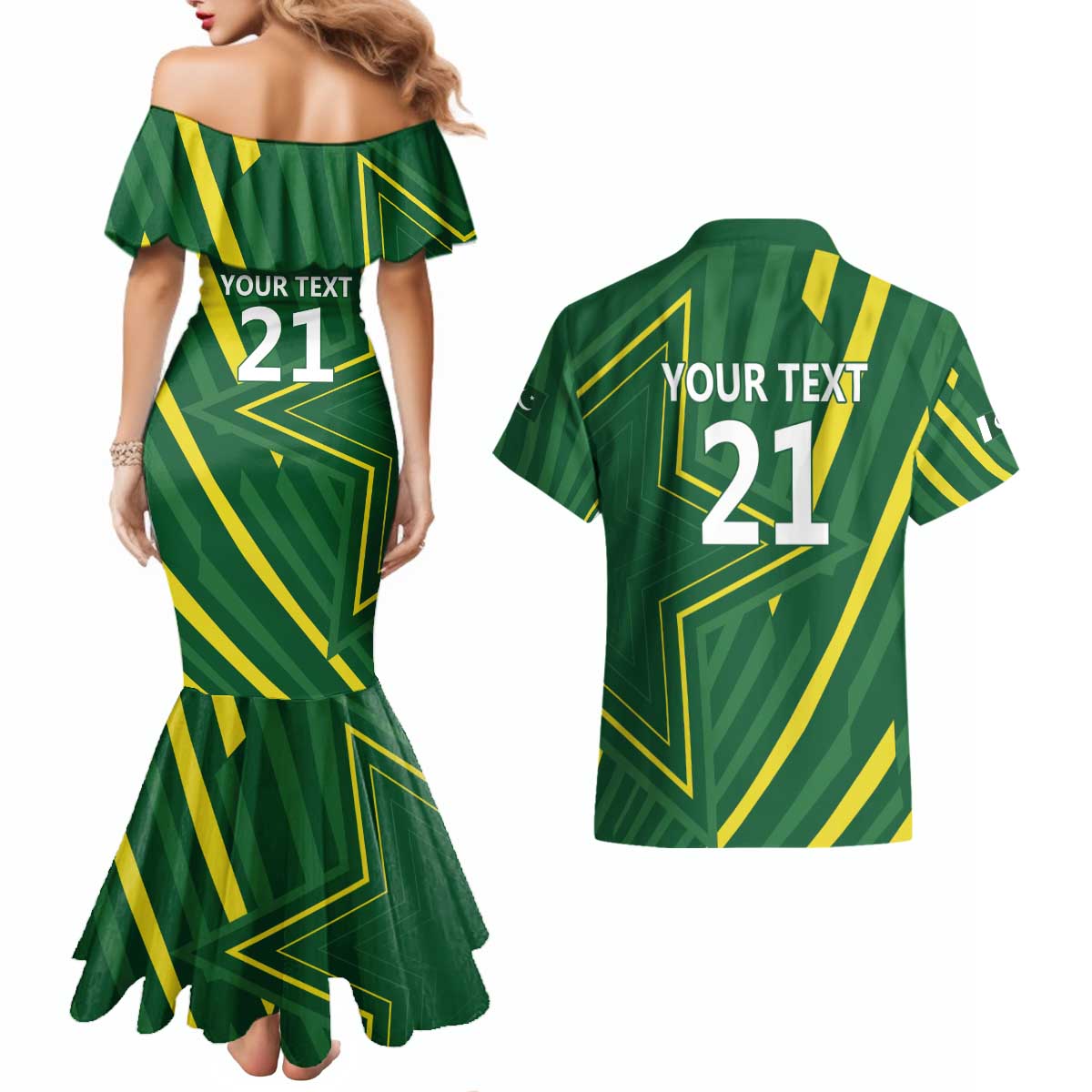 Pakistan Cricket Custom Couples Matching Mermaid Dress and Hawaiian Shirt Shaheen Falcon Go Champions