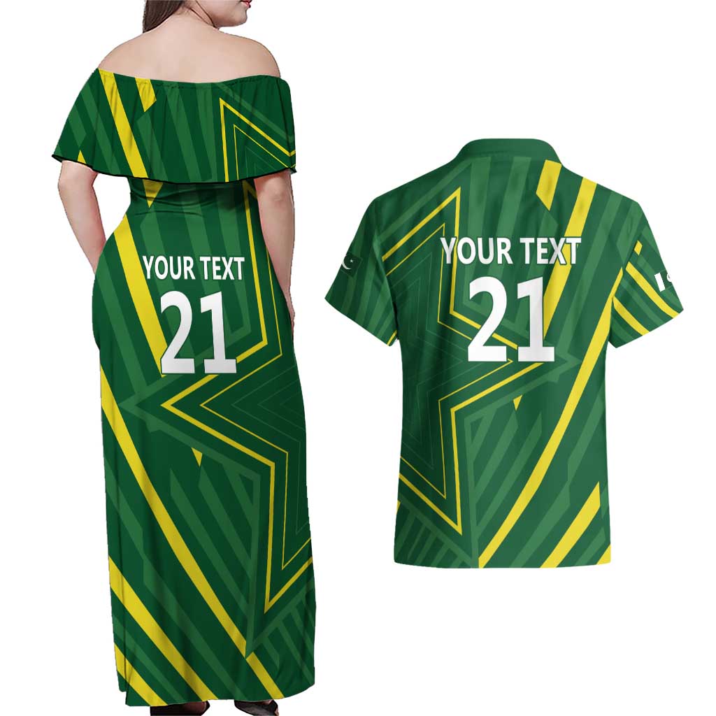 Pakistan Cricket Custom Couples Matching Off Shoulder Maxi Dress and Hawaiian Shirt Shaheen Falcon Go Champions