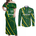 Pakistan Cricket Custom Couples Matching Off Shoulder Maxi Dress and Long Sleeve Button Shirt Shaheen Falcon Go Champions