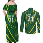 Pakistan Cricket Custom Couples Matching Off Shoulder Maxi Dress and Long Sleeve Button Shirt Shaheen Falcon Go Champions