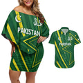 Pakistan Cricket Custom Couples Matching Off Shoulder Short Dress and Hawaiian Shirt Shaheen Falcon Go Champions