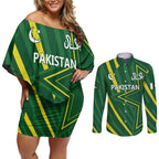 Pakistan Cricket Custom Couples Matching Off Shoulder Short Dress and Long Sleeve Button Shirt Shaheen Falcon Go Champions