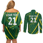 Pakistan Cricket Custom Couples Matching Off Shoulder Short Dress and Long Sleeve Button Shirt Shaheen Falcon Go Champions