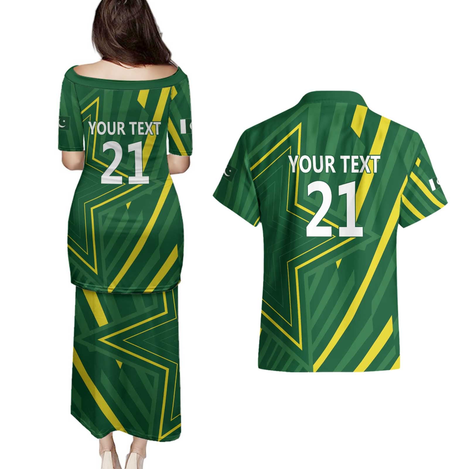 Pakistan Cricket Custom Couples Matching Puletasi and Hawaiian Shirt Shaheen Falcon Go Champions