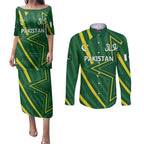 Pakistan Cricket Custom Couples Matching Puletasi and Long Sleeve Button Shirt Shaheen Falcon Go Champions