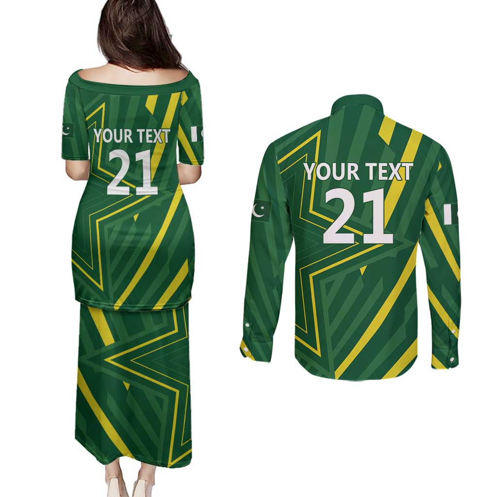 Pakistan Cricket Custom Couples Matching Puletasi and Long Sleeve Button Shirt Shaheen Falcon Go Champions