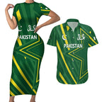 Pakistan Cricket Custom Couples Matching Short Sleeve Bodycon Dress and Hawaiian Shirt Shaheen Falcon Go Champions