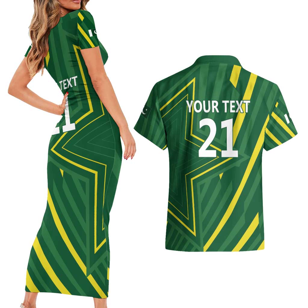 Pakistan Cricket Custom Couples Matching Short Sleeve Bodycon Dress and Hawaiian Shirt Shaheen Falcon Go Champions